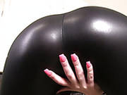 Bitchy Blond Chick In Sexy Latex Leggings Blows Black Fake Cock Ardently