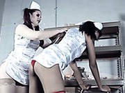 Two Sexy Nurses In Stockings Go Wild And Lick Each Others Pussies