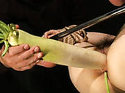 Fixed Busty Japanese Black Head Gets Pussy Drilled With Huge Radish