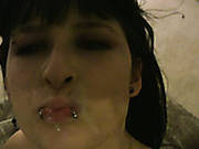 Pierced Brunette Girlie Gets Rid Of Glasses And Gets Hot Facial Cumshot