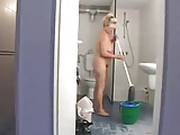 Mature Bbw Cleaning Lady Does Two Guys In The Mens Room