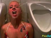 Piss Slut Drinks Warm Pee In Urinal