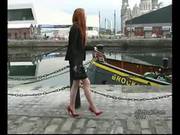 Sexy High Heel Woman Walks On Cobbles In Thin Stilettos