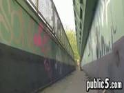 Naked Chick Walking On A Bridge
