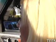 Blonde Teen Has Her Shaved Cunt Leak Some Goo 
