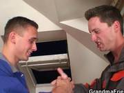 Two Repairmen Fuck Busty Grandma From Both Ends