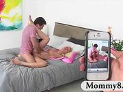 Stepmom Pulls His Cock Out Of A Teen Pussy And Takes The Facial Cumshot