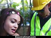 Petite Teen With Floewers In Her Hair Likes To Have Sex With A Construction Worker