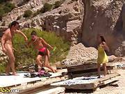 Adorable Girls Got Naked On The Beach And Started Giving A Massage To Each Other