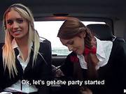 Slutty Schoolgirls Were Picked Up By A Stranger And Had Fun In His Huge Car