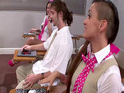 Schoolgirls And Teacher Gone Wild Over Cock