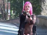 Slim Chick In Wheelchair Likes To Spread Her Legs In A Public Place And Play With Her Pussy