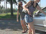 Foot Fetish In A Car With Two Stunning Brunette Teens