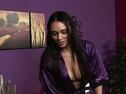Naturally Busty Brunette Gives Massage And A Blowjob