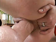 Red Head Trinity With Huge Dildo In Her Pussy Finger Fucks Anal Hole