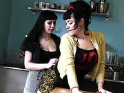 Two Crazy Housewives Having Dirty Sex Fun In The Kitchen
