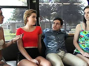 Two Picked Up Chicks Shows Off Tits In A Bus