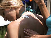 Slim Lesbians Having Fun In Yard Getting Ready For Sex Outdoors