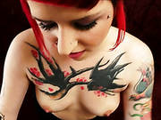 Inked And Red Haired Babe Takes Dick In Her Mouth And In Her Fanny