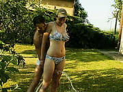Leggy Teen Gets Her Shaved Pussy Fucked In The Garden