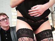 Sizzling Brunette In Glasses Gets Her Pussy Fucked