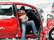 Hot Teen Flashes Her Peachy Tits In The Car