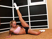 Brazen Sporty Teen In Socks Stretches Her Body And Masturbates