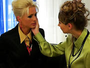 Voracious Business Ladies Plays With Vibrators On Big Leather Couch