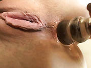 Spoiled Nympho With Round Ass Fucks Her Anus With Her Glass Dildo