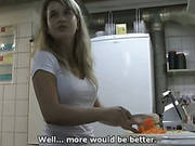 Lustful Czech Blonde Mirka Gives Good Tugjob And Blowjob Standing On Knees