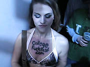 One Of Party Girls Gave Good Blowjob Standing On Knees