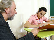 Perverted Teacher Seduces Young College Chick And Gives Her Tongue Job