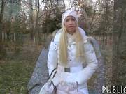 Eurobabe Flashes Her Pussy Then Fucked In Public Place