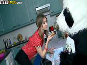 Panda Bear Enjoying Young Teen