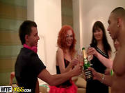 Hot Redhead Enjoys Group Fucking