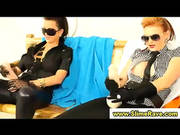 Glamouors Clothed Lesbo Sluts Get Bukkake From Plastic Cocks
