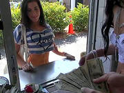 Girls Give In To Threeway Action For Money