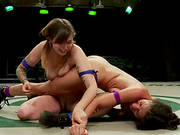 Two Chicks Wrestle On A Ring And Have Sex In A Bathroom