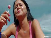 Mia Strips Down To Her Underwear Outdoor