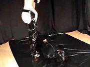 Latex-bound Submissive Guy Cocksucked In 69 And Ridden