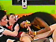 Two Slutty Brunettes Get Busy With Sucking A Tasty Lollicock For Sperm