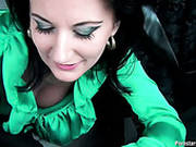 Whorish Brunette In Green Blouse Gives A Solid Blowjob Right In The Car