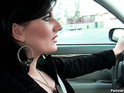 Sex Starved Brunette Gives Her Lover A Handjob While Driving
