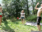 Curly Redhead And Sweet Blondie Turn A Picnic Into A Super Hot Threesome