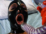 Perverse Domina Pokes Shaved Cunt Of Bandaged Hussy With Dildo
