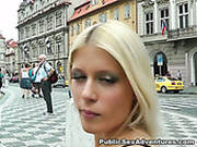 Arousing Russian Blondie Masturbates Before Giving A Head In Public
