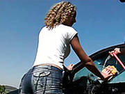 Luscious Chocolate Babe Washes Car In Steamy Outfit