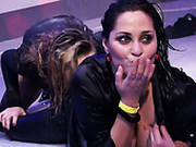 Flamboyant Brunette Lesbians Maul Each Other During Wild Party