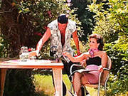 Sunbathing Brunette Seduces The Gardeners To Be Fucked From Behind Outdoors