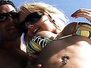 Horny Blondie In Sunglasses Strips On The Yacht For Winning A Stiff Dick